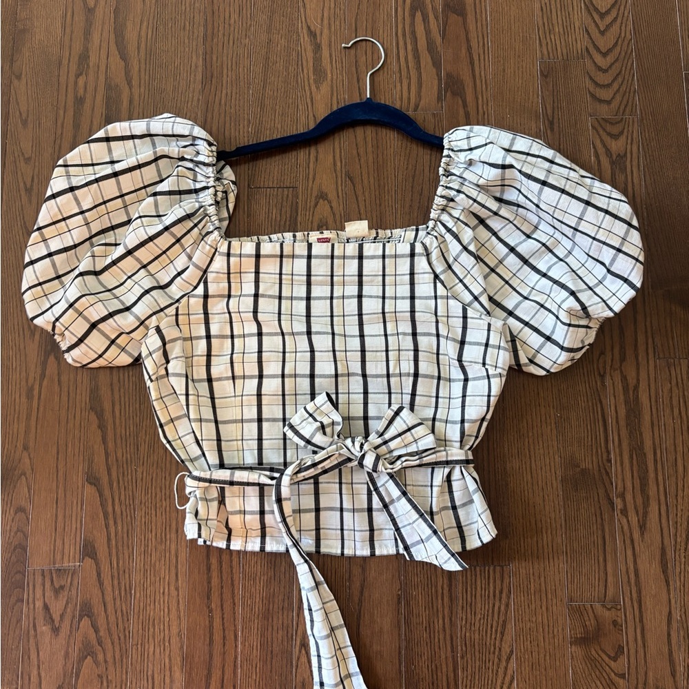 Levi's Checkered Puff Sleeve Blouse